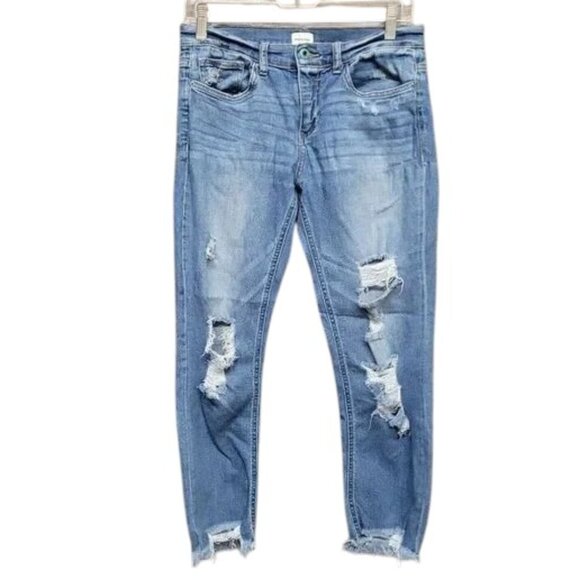Sneak Peek Jeans‎ Womens Size 7 Sexy Boyfriend Blue Distressed Frayed Raw Hem - Picture 1 of 14